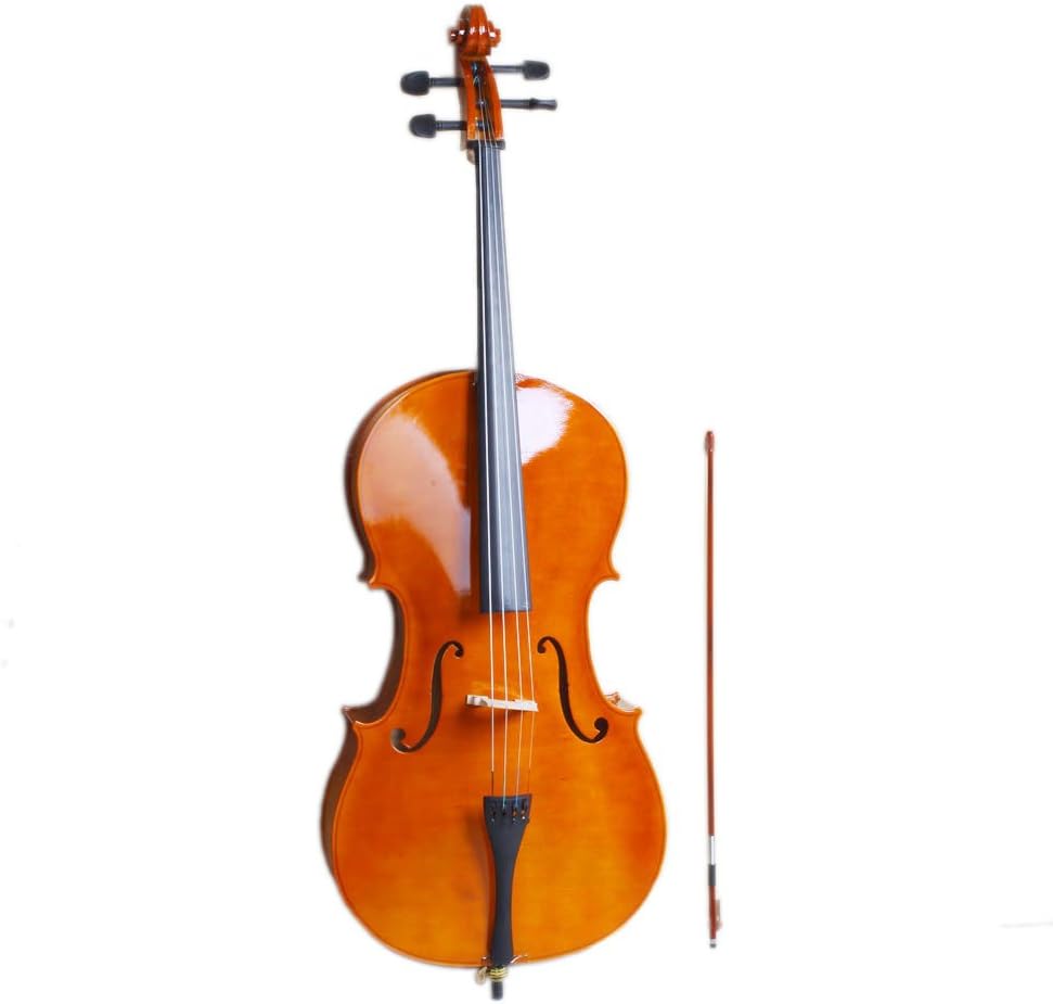 Full-Size Cello, Beginner Cello 4/4, Acoustic Cello Set with Portable Bag, Bow, Rosin, Bridge, Adults & Kids String Musical Instruments