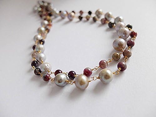 super long natural,tourmaline,gray freshwater pearl necklace semiprecious gemstone necklace,long gold filledfilled filled gray round pearls tourmaline 6 mm