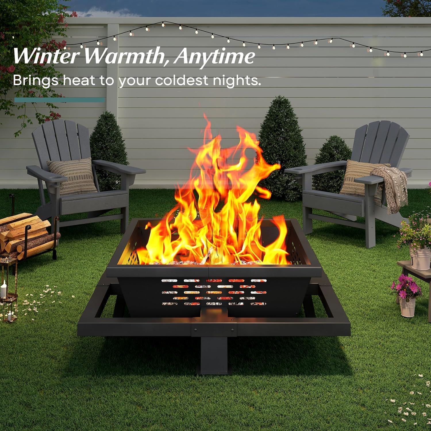 47 Inch Fire Pit for Outside, Outdoor Wood Burning Firepit with Poker, Heavy Duty Fire Pit for Camping, Backyard, Patio