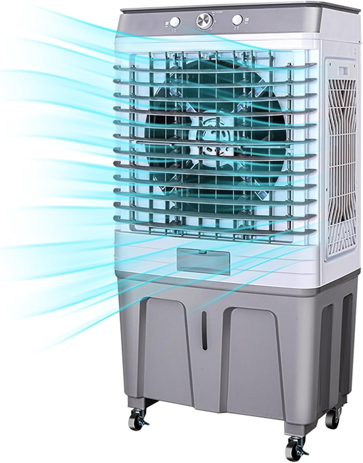 Swamp Cooler Air Conditioner, Evaporative Air Cooler, Portable Cooling Fan 16 Gal Water Tank, 3 Speeds, 4 Ice Boxes, 120°oscillation for Room Garage Patio(60x41x116cm/23.6x16x45.6in)