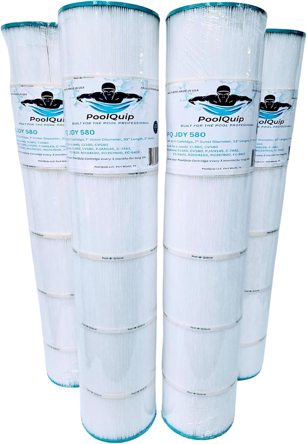 PQJDY580 Professional Grade Pool Filter Replaces Jandy CL580, CV580, PJAN145, Ultral-A10, Unicel C-7482, Filbur FC-0820, A0104100, R0357900, Filbur FC-6415, SD-01109, 145 sqft Cartridge 4 Pk