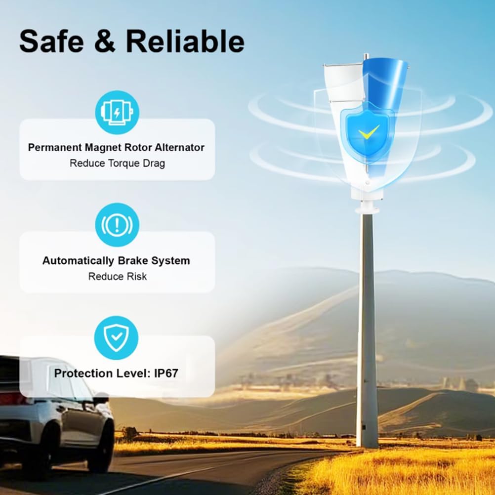 5000W Vertical Wind Turbine, Spiral 2 Blade Wind Generators for Home Use with MPPT Controller Wind Turbine Kit for Hybrid Wind Solar System(12V 24V 48V)
