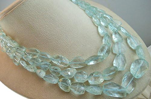 18 inch 1 strand necklace of natural aquamarine tumble shape faceted cut 10-22mm beads for DIY jewelry making.