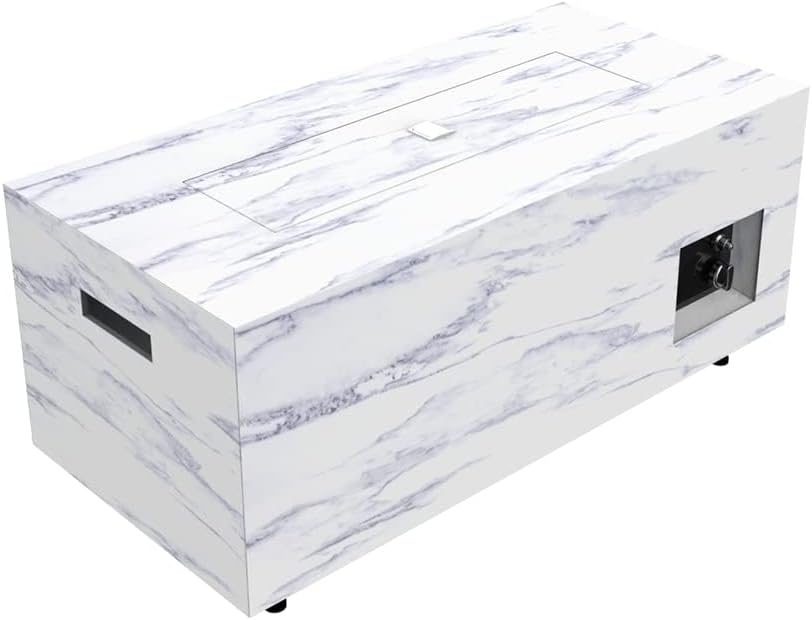 42 Inches Grey Rectangular Propane Fire Pit Table with Lid, Cover Lava Rocks – Outdoor Gas Firepit with Side Table for Tank Storage, Patio, Backyard (1 Doors)