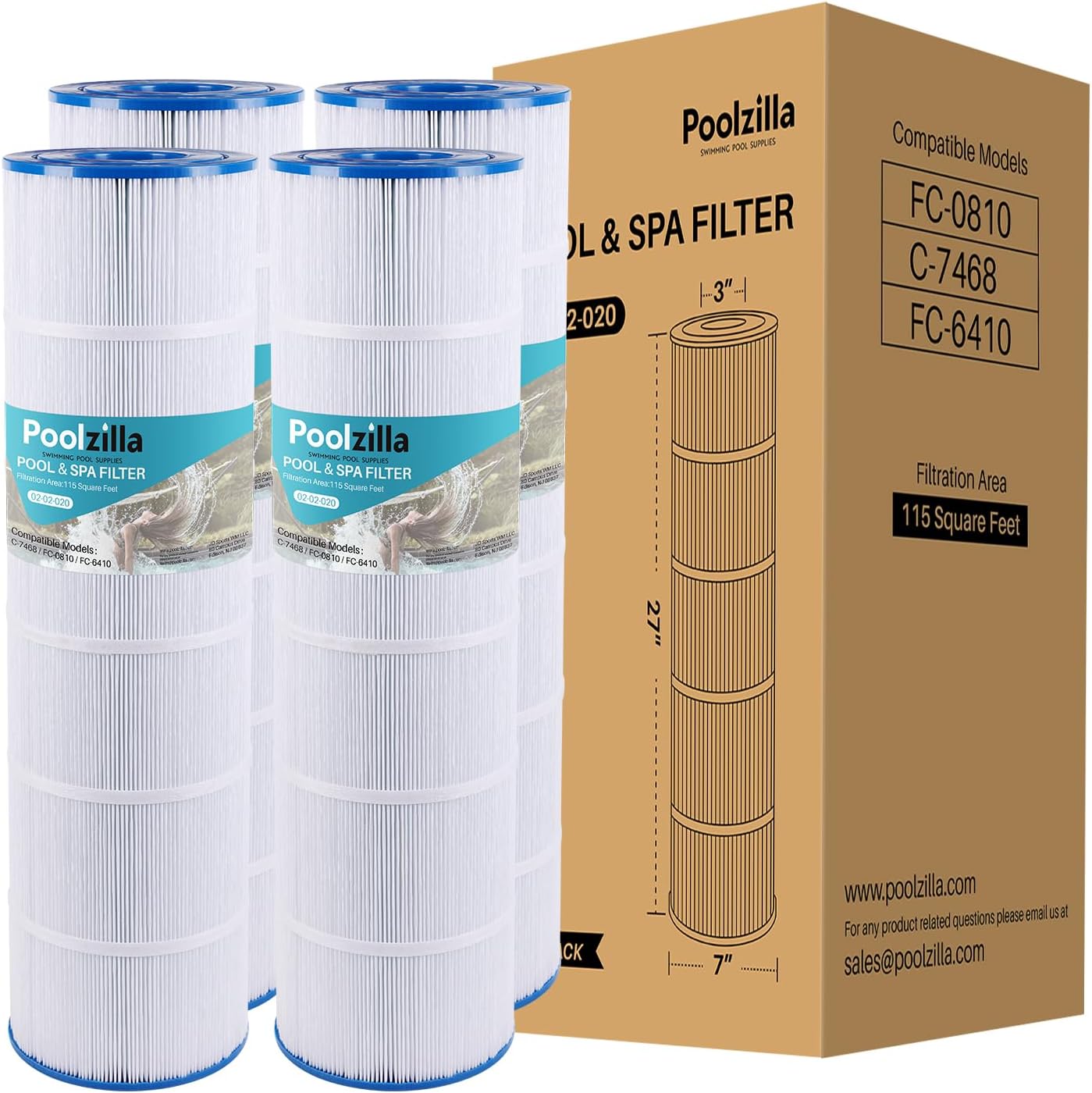 Poolzilla [4 Pack] Pool Filter Cartridge, Compatible with Unicel C-7468, Jandy CL 460, CV460, PJAN115, FC-0810, Excel Filters XLS-705, FC-641, Aladdin 21501, Baleen AK-60432 [L x OD: 27