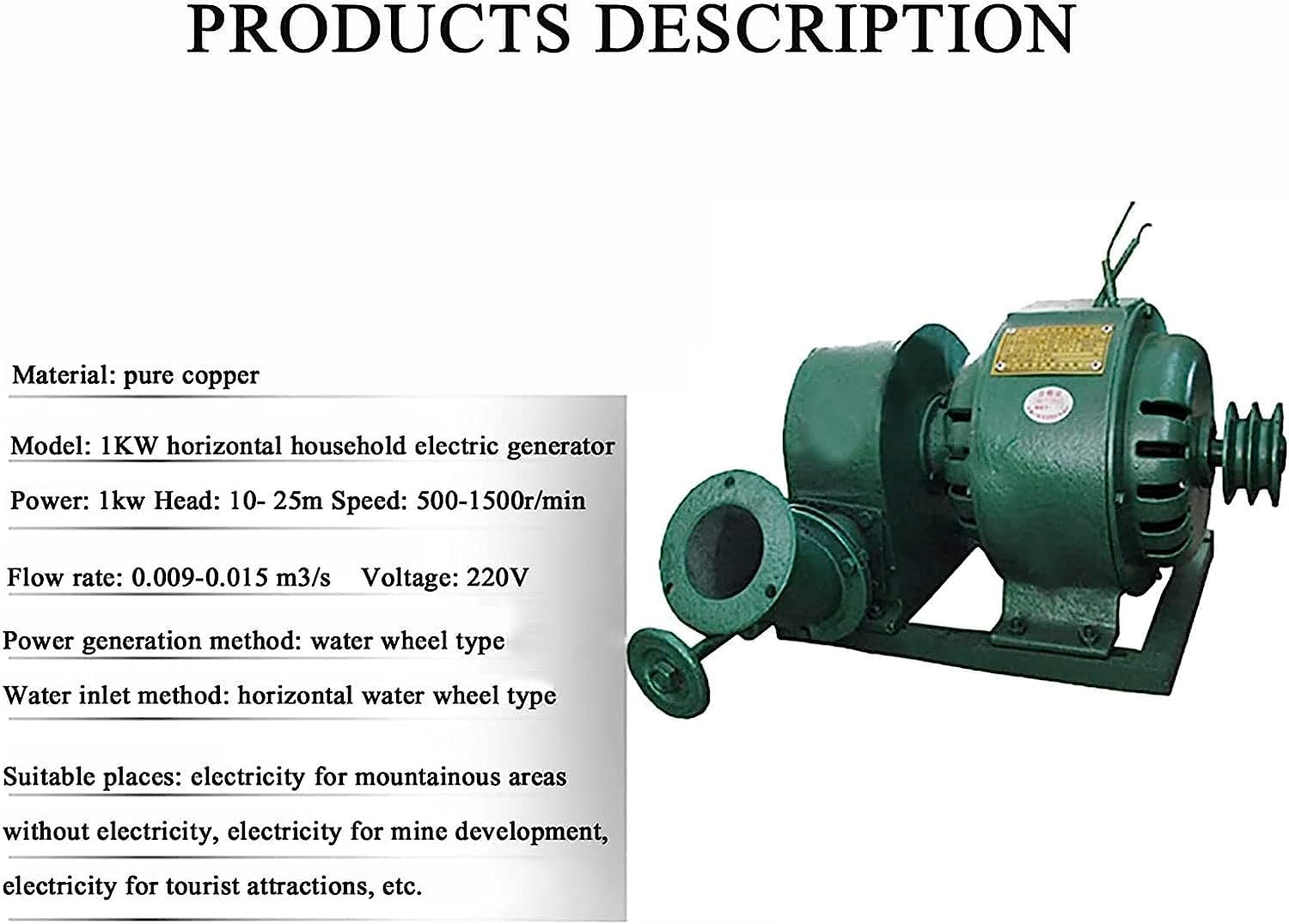 CAJUCA Hydroelectric Power Generator 1KW Water Turbine Generator Water Wheel Generator, Hydro Generator, Micro Hydro Turbine