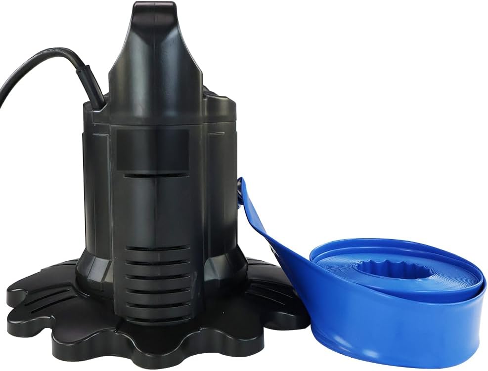 Rx Clear Swimming Pool Cover Pump | Submersible Manual Pool Cover Pump | Compatible with Above Ground and Inground Swimming Pools | 1500 Gallons Per Hour | 30' Hose | Clog Resistant Filter Pad