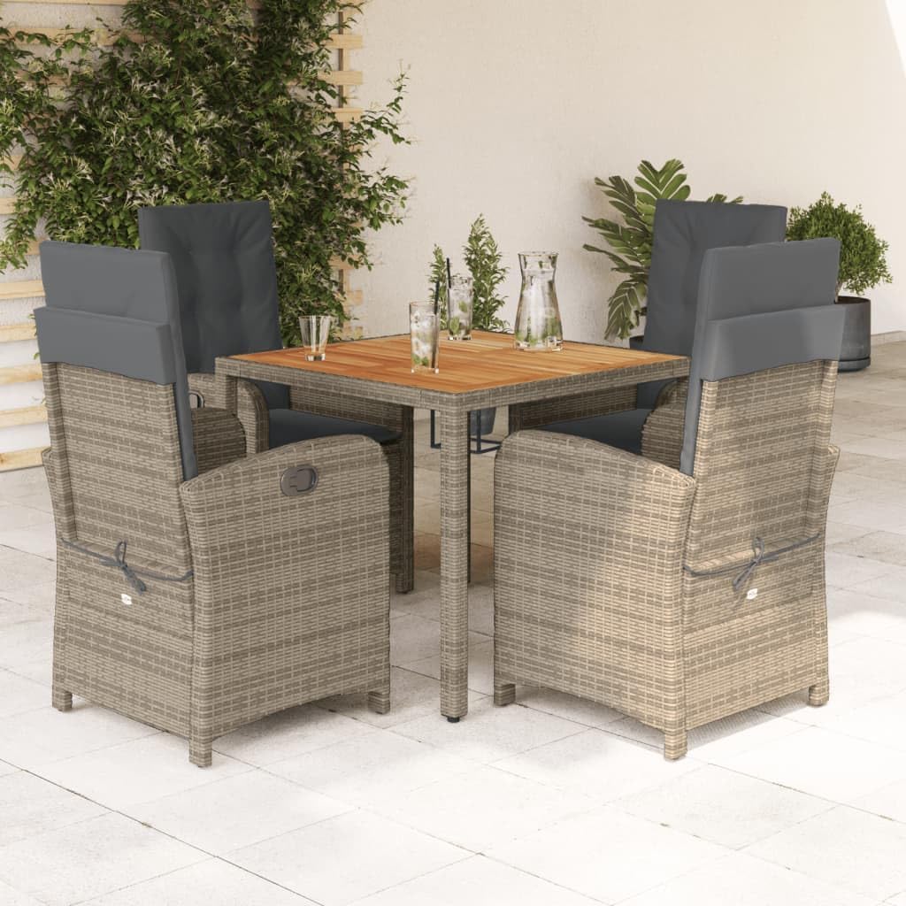 Furniture Sets 5 Piece Patio Dining Set with Cushions Gray Poly Rattan,Adjustable Reclining Garden Dining Set with Cushions for Outdoor Patio & Backyard Garden Conversation Sets