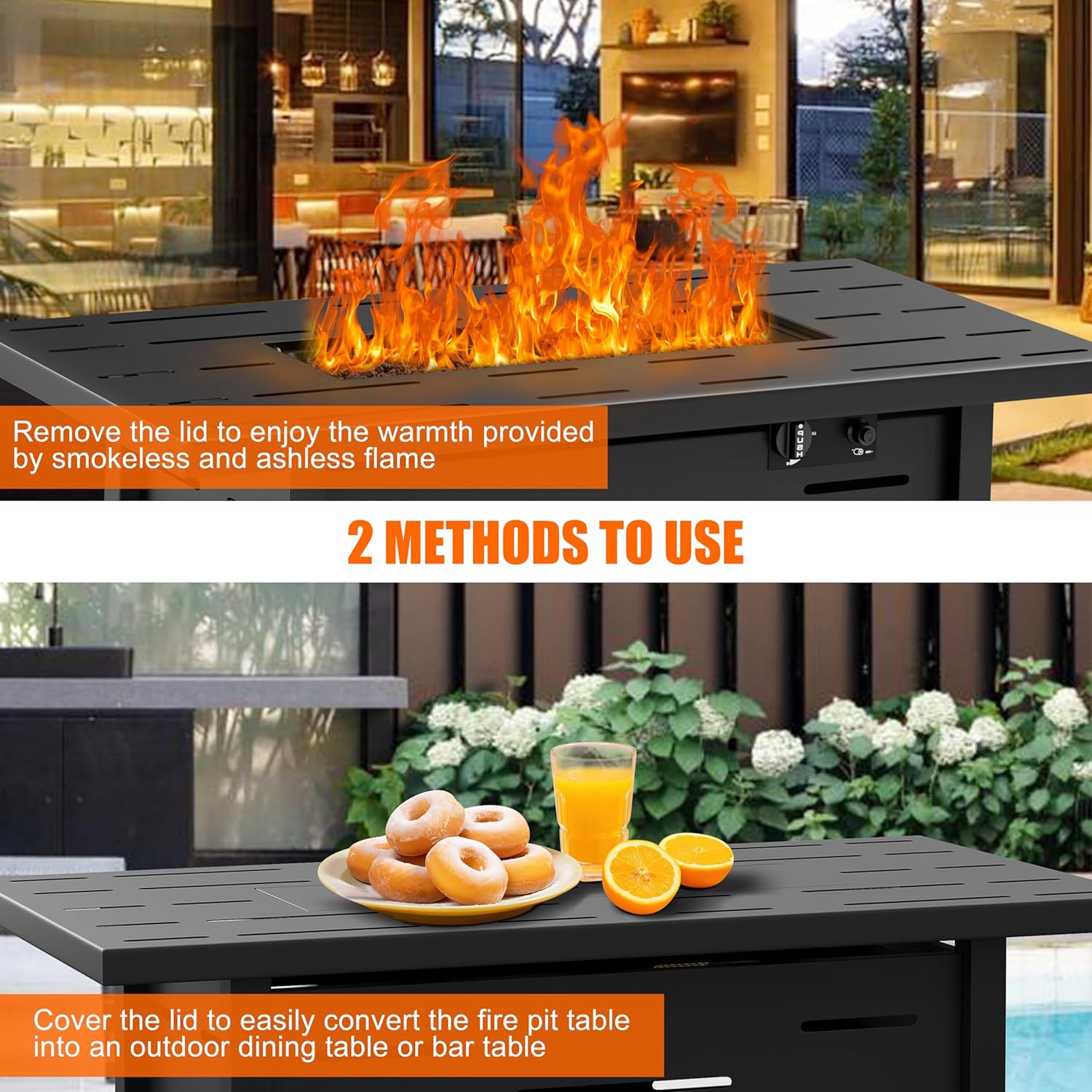 Walsunny 43 inch Outdoor Propane Fire Pit 50,000 BTU Gas Fire Pit Table with Lid, Waterproof Cover, Rectangle Gas Firepit Table for Garden/Patio, CSA Certification