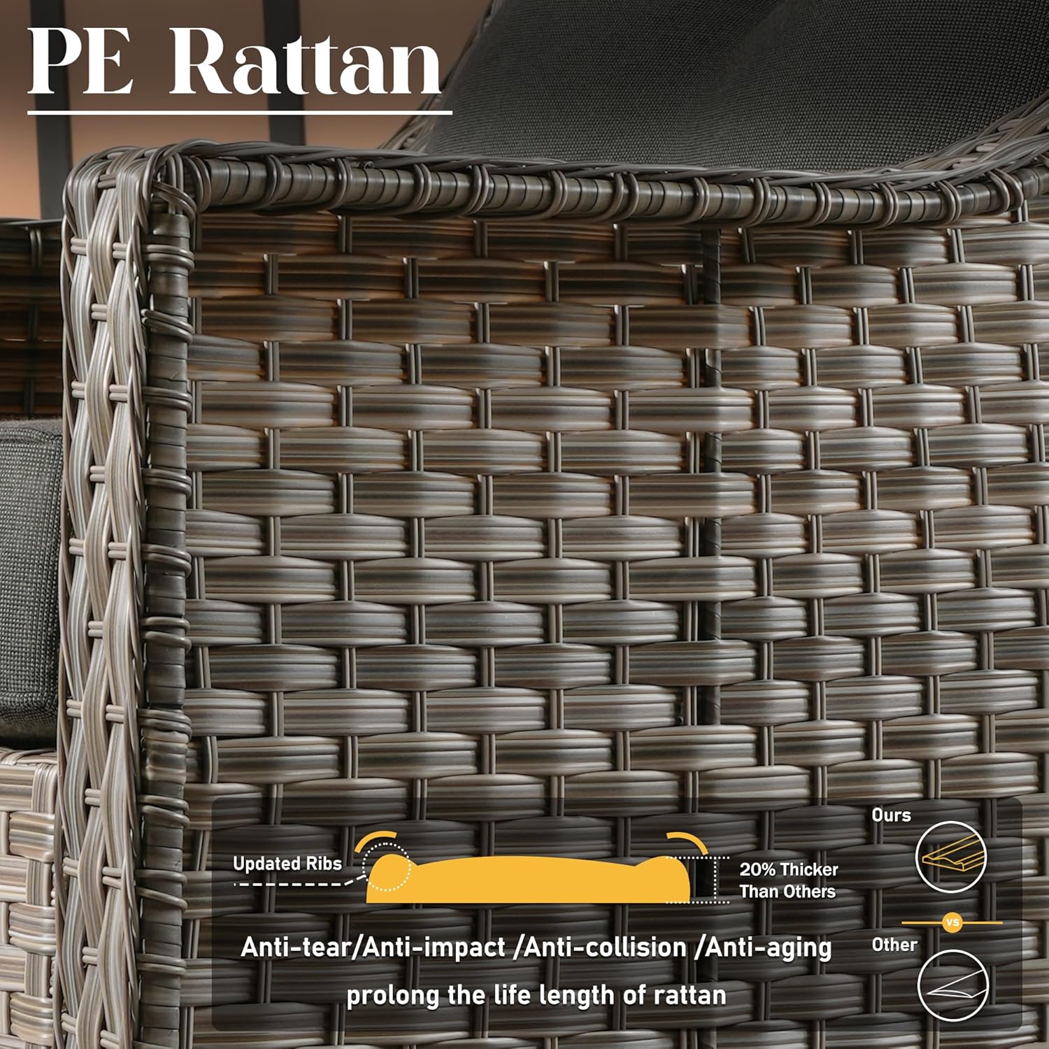 Patio Furniture Sets,Outdoor Sofa with Swivel Rocker Chairs and Fire Pit Table,7 Pieces All Weather PE Wicker Conversation Set and Matching Side Table,Grey Wicker Black Cushion