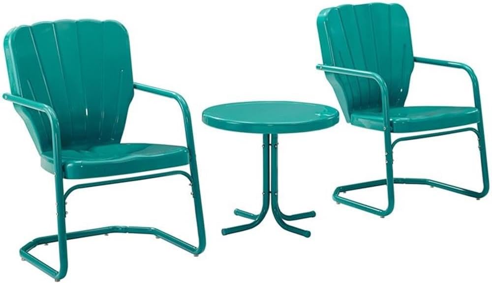 Pemberly Row 3-Piece Round Metal Conversation Set in Turquoise Gloss