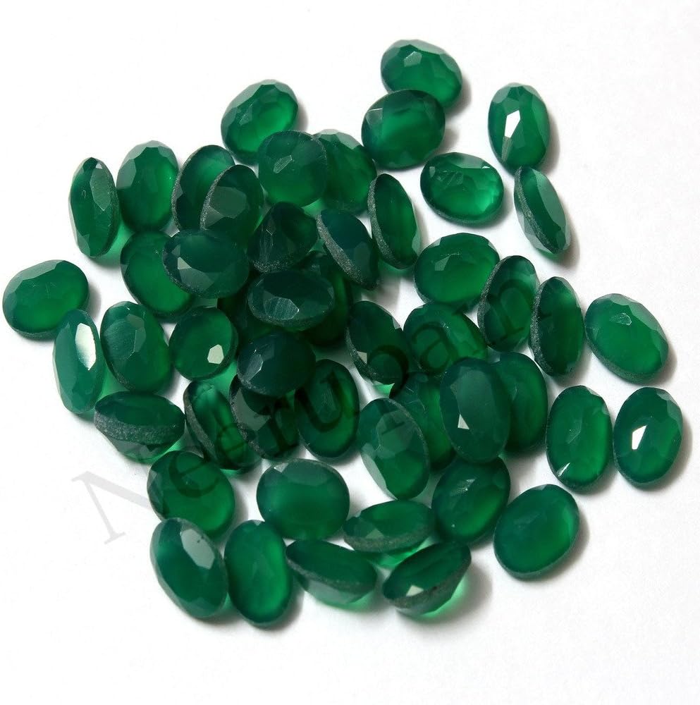 Neerupam Collection 10x8 mm Size Natural Indian Green Onyx AA Quality Faceted Oval Shape Loose Gemstones
