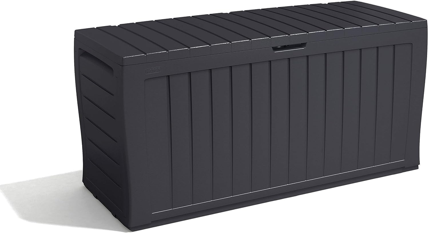 Keter Marvel+ 270L Outdoor 65% recycled Garden Furniture Storage Box Graphite Wood Panel Effect | Fade Free | All Weather Resistant | Safe and Secure | Zero Maintenance | 2 year Warranty