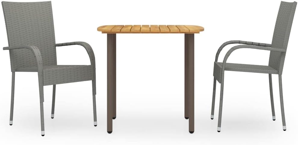 Furniture Sets 3 Piece Patio Dining Set Poly Rattan Gray,Versatile Patio Dining Set: Durable and SpaceSaving for Your Outdoor Oasis Garden Conversation Sets