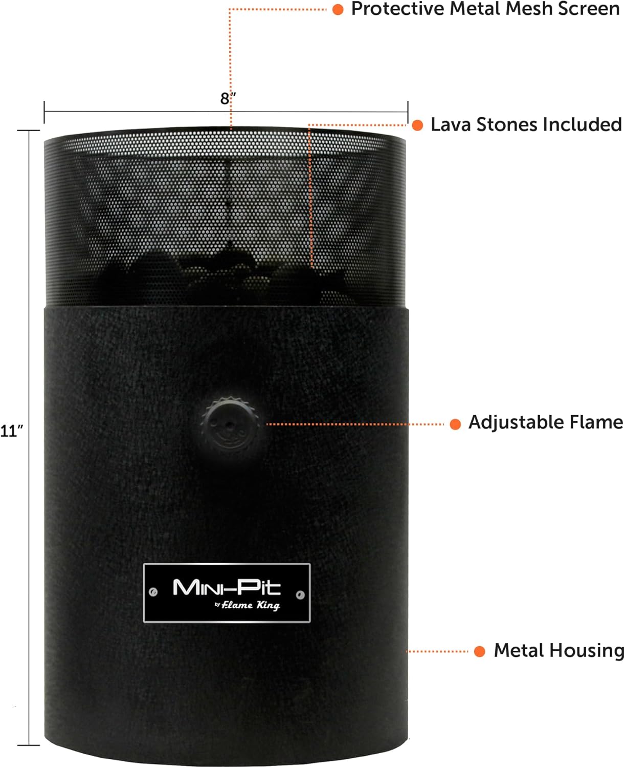 Bundle of Flame King Mini Tabletop Fire Pit, Dual Fuel Propane and Butane, Smokeless Odorless Flame + 4-Feet Propane Adapter Hose Connects 1LB Appliance to 20LB Propane Tank