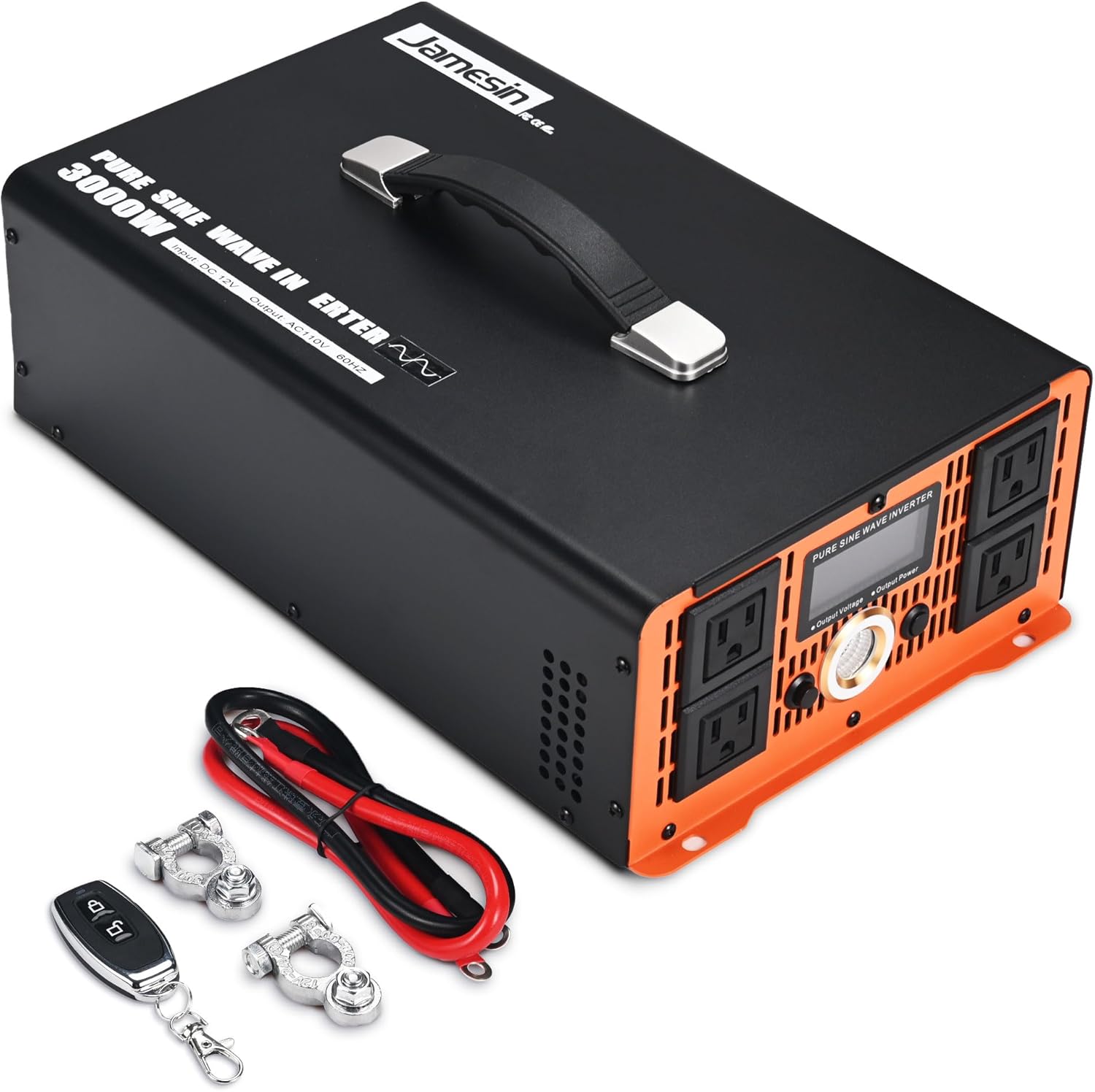 Jamesin Pure Sine Wave Inverter 3000 Watts, 6000 Watts Peak Power, 12 VDC to 110/120 VAC with LED Display for Home, Truck, Car, RV, Residential Solar Systems