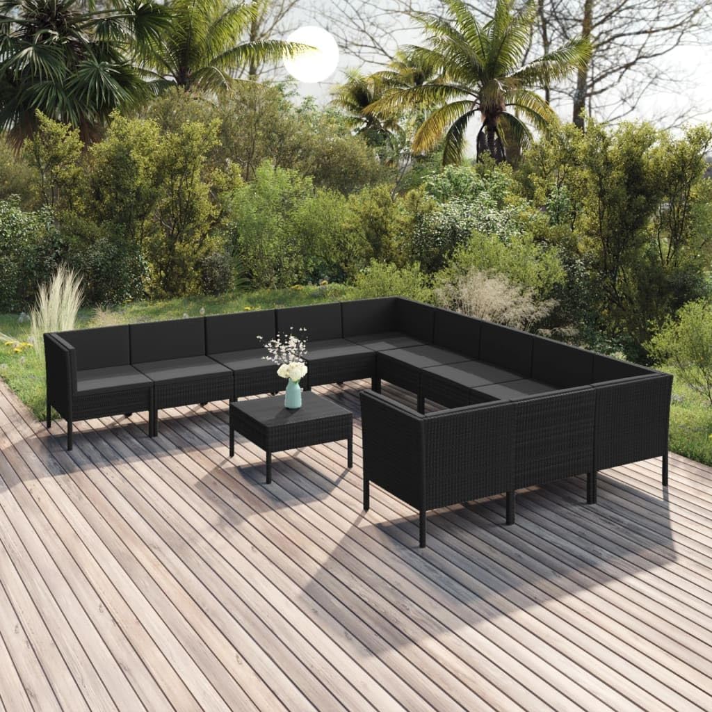 12 Piece Patio Lounge Set with Cushions Poly Rattan Black,Premium Outdoor Patio Lounge Set with WeatherResistant Rattan and Ultimate Comfort Patio Furniture, Outdoor Furniture Sets