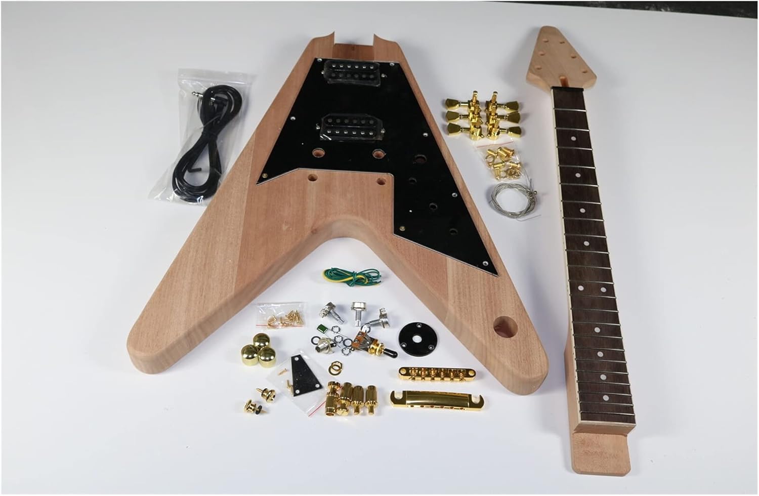 Unfinished Guitar Kit 1set Electric Guitar Kit 22 Guitar Neck Guitar Body Mahogany Rosewood V Shape Handmade ​Guitar Body