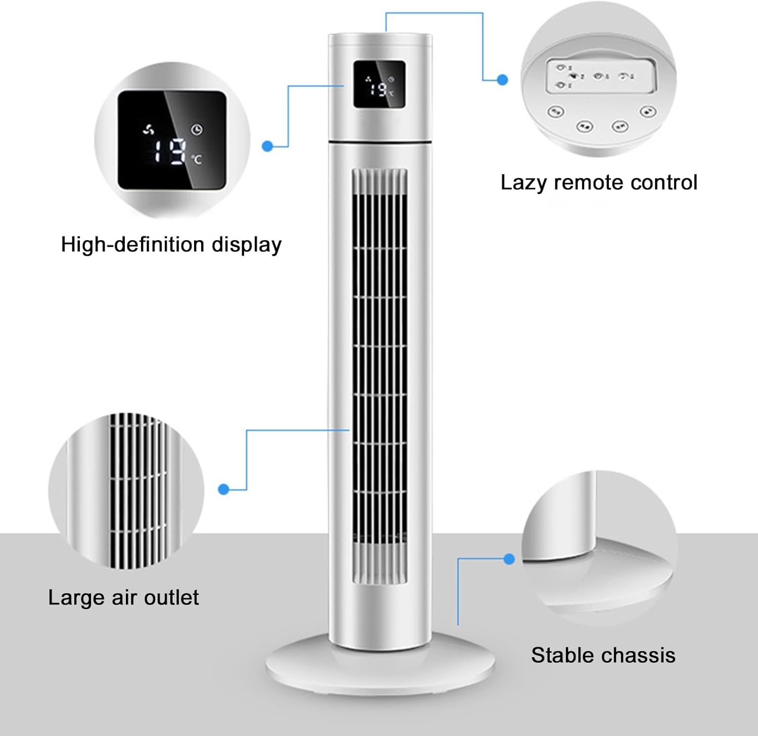 Tower Fan with Remote Control, 3 Wind Speed Cooling Fan, Evaporative Air Cooler with LED Display, Swamp Cooler, for Home, Office(81cm/31.8in)