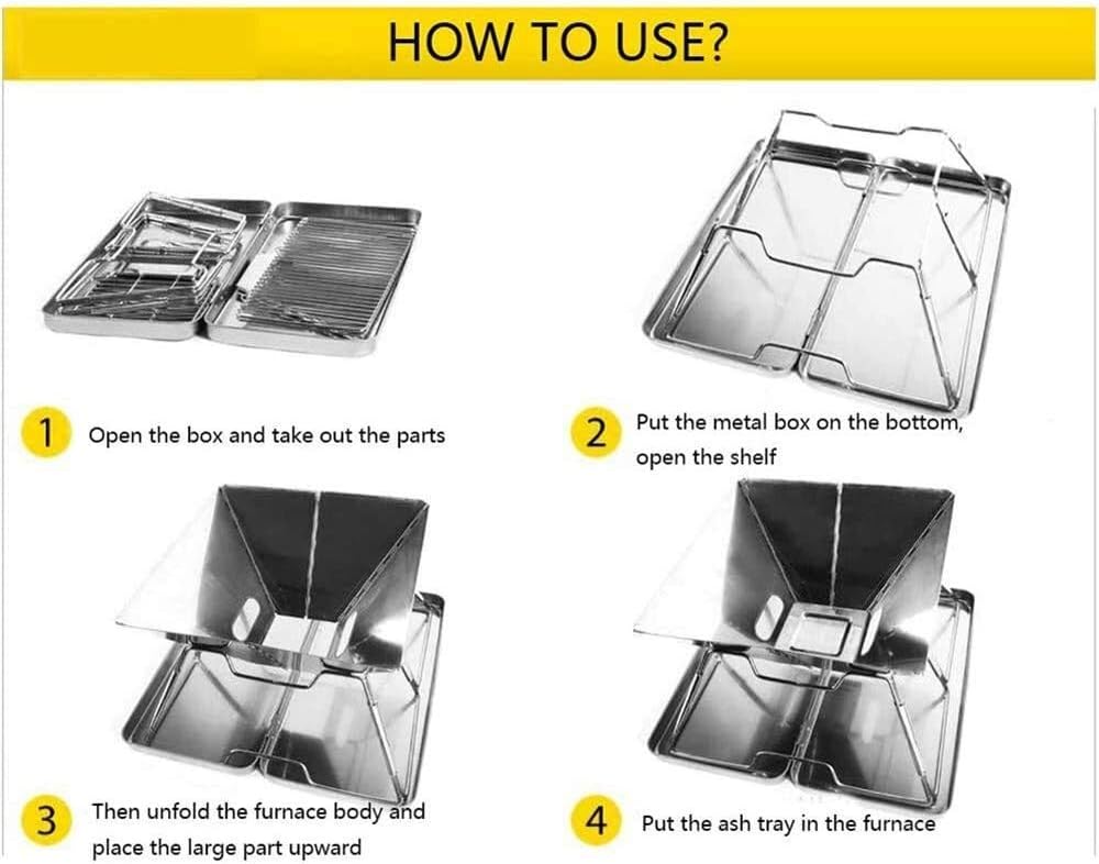 Fire Pits Outdoor Wood Burning Portable Fire Pit, Folding Outdoor Camping Stainless Steel Barbecue Grill Outdoor BBQ Charcoal Stove for Garden Camping with Cover BBQ Cooking for Outside Camping Backya