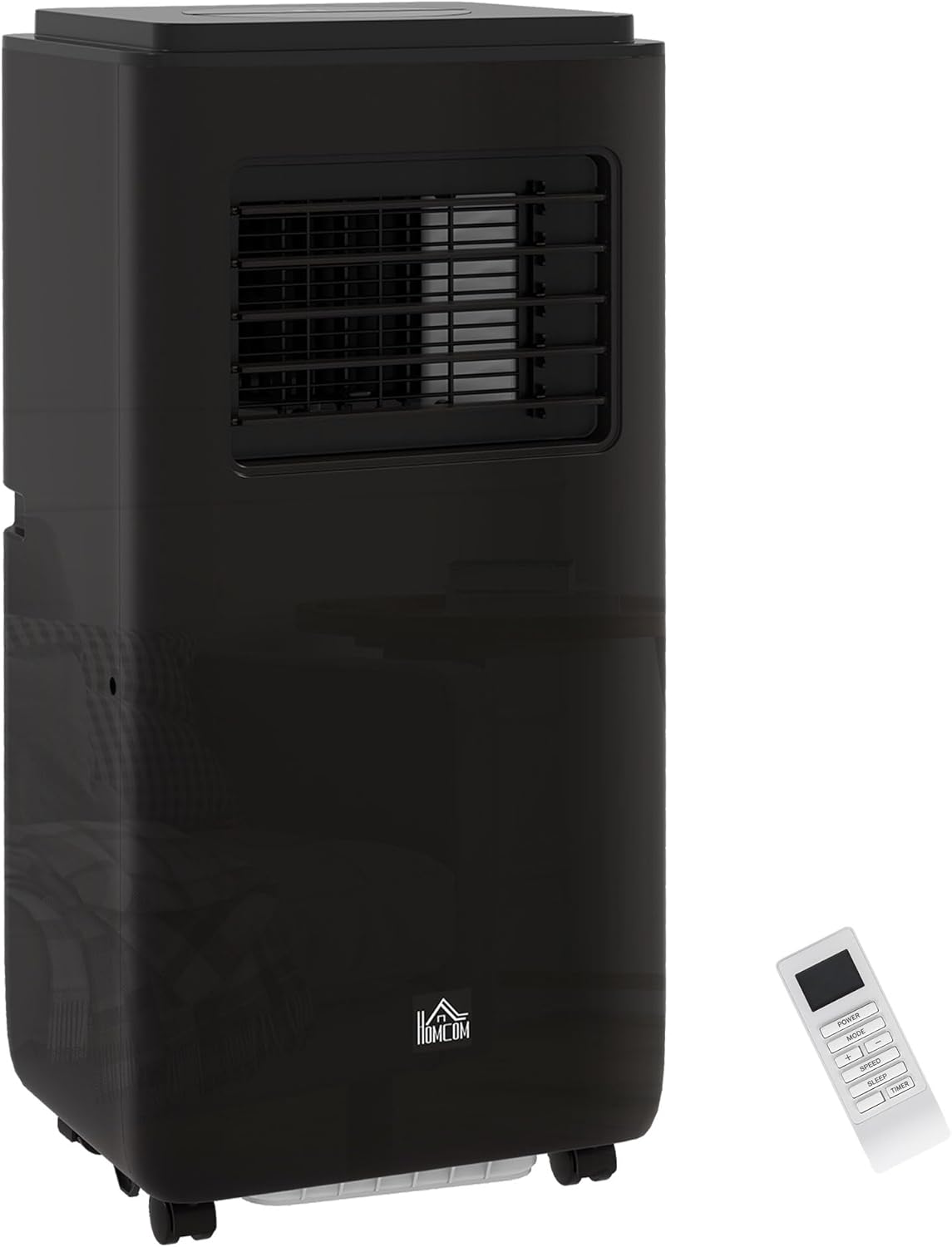 HOMCOM 8000 BTU Portable Air Conditioner for Rooms Up to 345 Sq. Ft., 5-in-1 AC Unit with Dehumidifier, Cooling Fan, Auto, Sleep & Remote, 24H Timer On/Off, Window Installation Kit, Deep Black