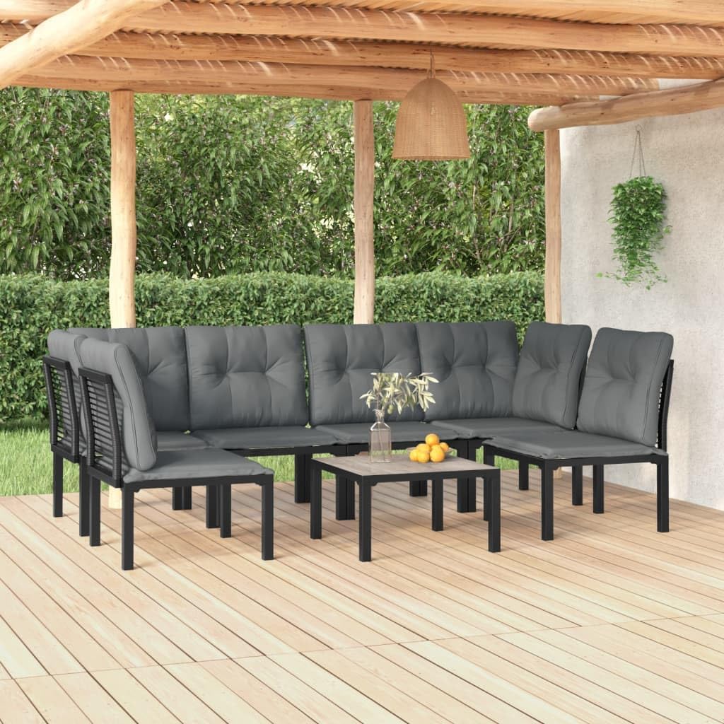 7 Piece Patio Lounge Set Black and Gray Poly Rattan,Elegant Contemporary Patio Lounge Set with Modular Design and Comfortable Seating Patio Furniture Sets, Outdoor Furniture Sets