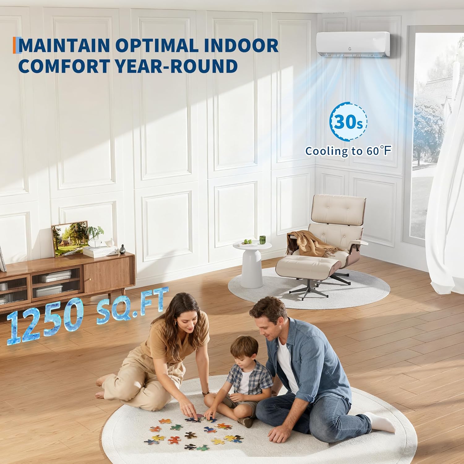 19 SEER 18000 BTU Split Air Conditioner, Ductless Mini-Split Inverter A/C Heat Pump System 230V, 42dB Ultra-Quiet, 3-in-1 Cooling/Heating/Dehumidifying, 10ft Pre-Line Set, White