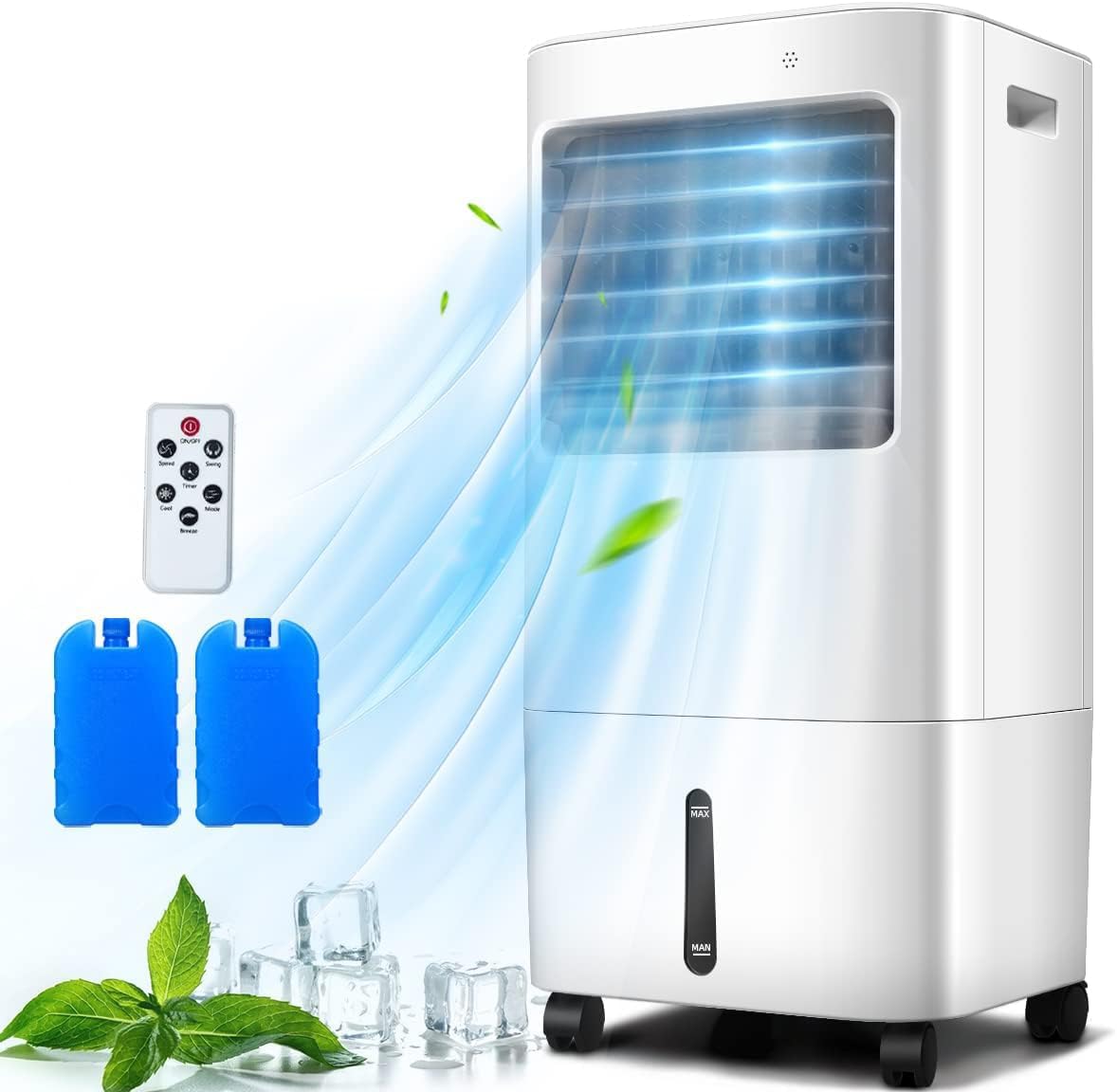 ARLIME Evaporative Air Cooler, Portable Air Conditioner w/20L Water Tank and 2 Ice Packs, 4 Wind Speeds, 3 Modes, 7.5H Timer, Portable Swamp Cooler for Room Home Office