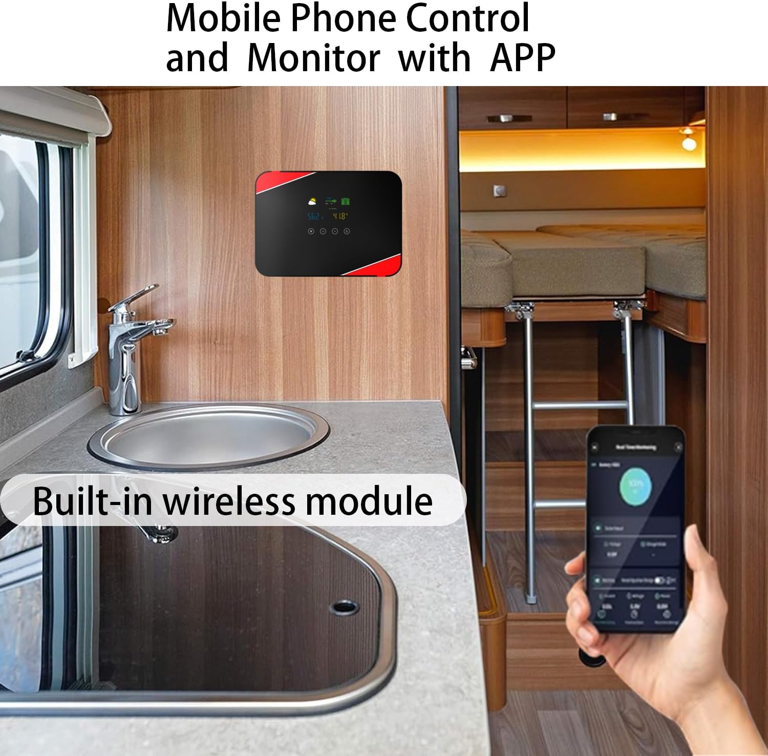MPPT 30A Solar Charge Controller 12V/24V Max. PV 100V Tempered Glass LCD Solar Panel Regulator for Gel Sealed Flooded User and Lithium Battery Negative Ground(Built-in Bluetooth)