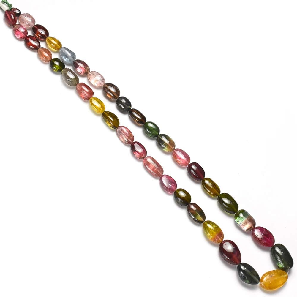 Semi Precious Hand Polsihed Multi Tourmaline Smooth Oval Colorful Tumbled Beads