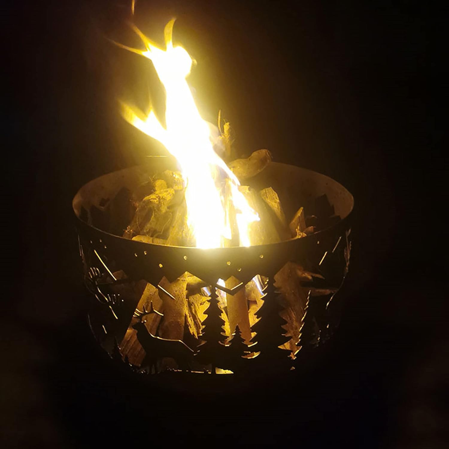 Outdoor Fire Pits, Wrought Iron Bonfire Firepit Bowl, Hollow Pattern Wood Burning Fireplace Stove, Patio Heater, BBQ Grill Heating Basin for Camping,rd, Garden, Party