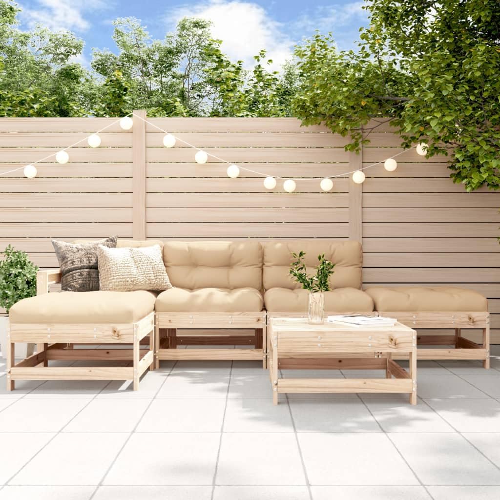 6 Piece Patio Lounge Set with Cushions Solid Wood,Slatted Wooden Garden Lounge Set with Plush Cushions for Outdoor Relaxation Furniture Sets for Patio, Lawn & Garden