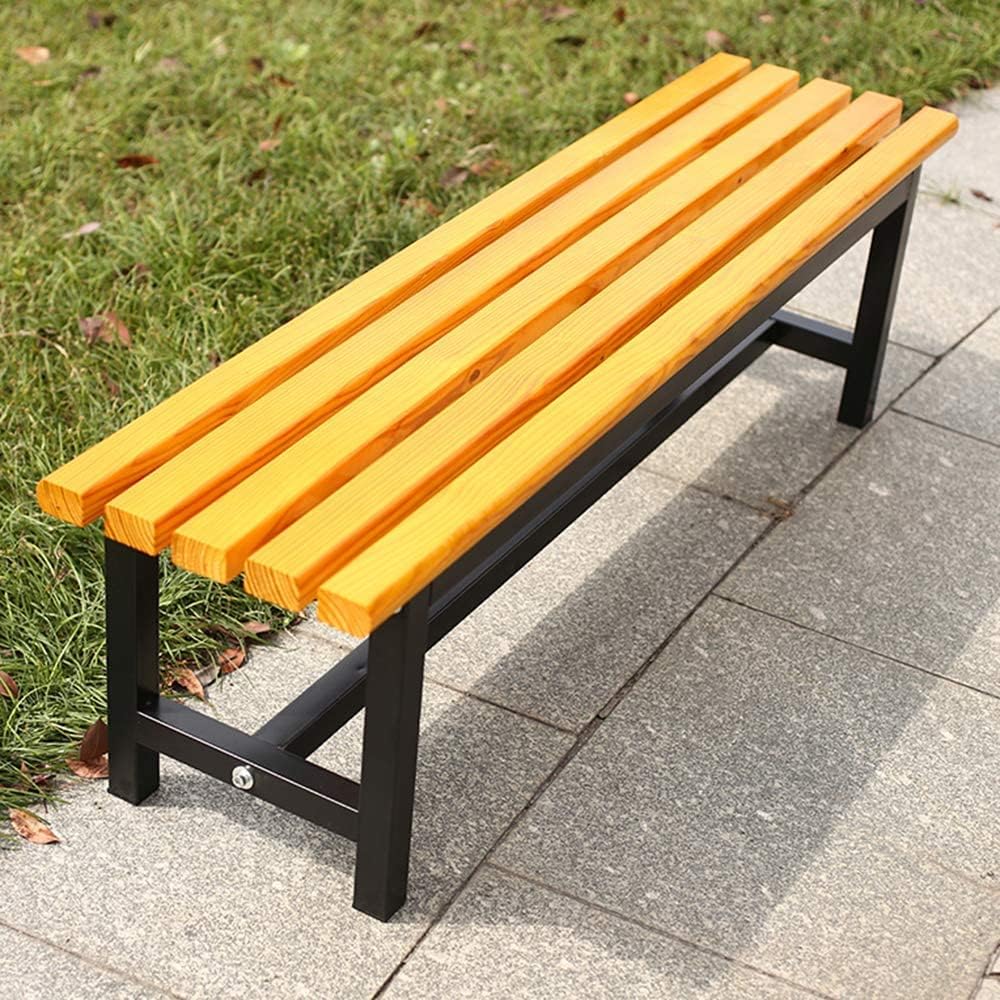 Outdoor Garden Bench, Patio Porch Chair Furniture, Terrace Park Bench Outdoor Leisure Benches, Weatherproof Cast Iron and Solid Wood Courtyard Benches, 2-4 Seater Decorative Garden Bench(Yellow,150CM/
