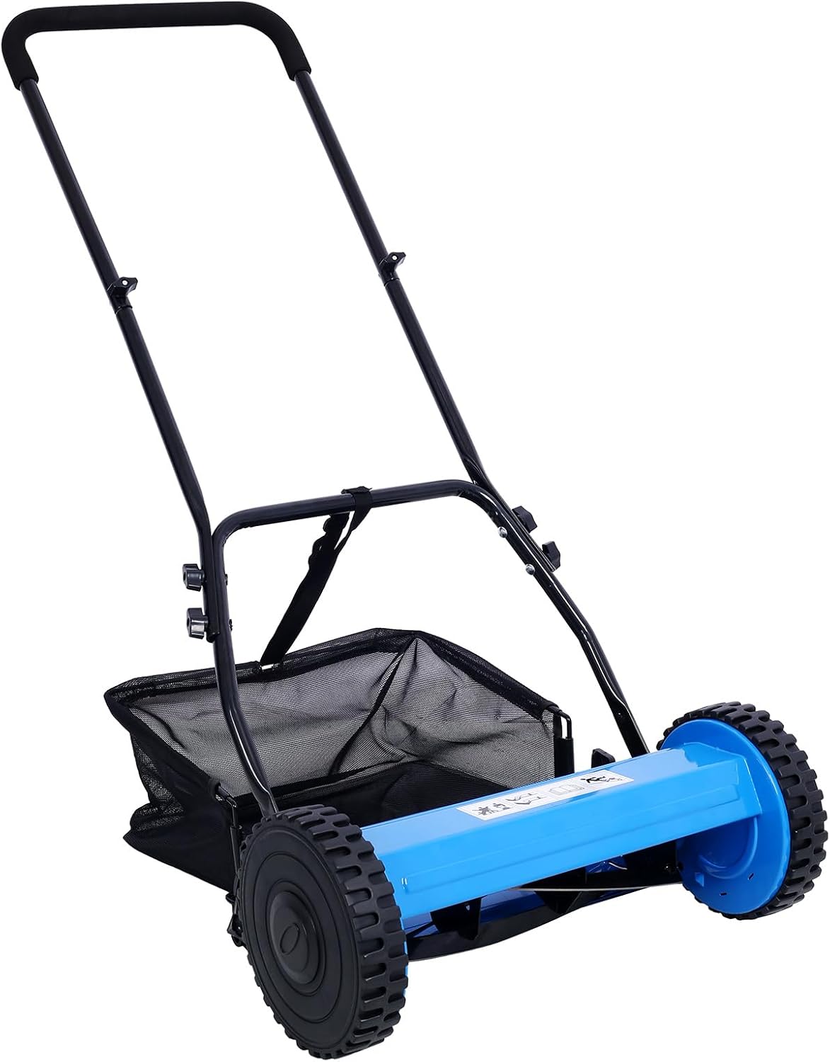 Push Reel Lawn Mower 14 inch, 5 Blades Manual Push Mower No Motor, 0.6-1.8 in Adjustable Cutting Height, Walk-Behind Lawn Mowers with Grass Catcher Bag for Green Lawns, Driveways, Courtyards (Blue)