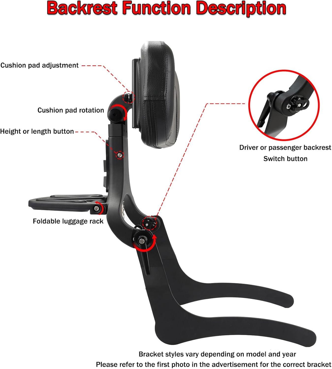 Motorcycle Multifunction Sissy Bar Driver Passenger Adjustable Backrest for Harley Nightster RH 975 Special RH975S 2022 2023 2024 2025 with Folding Luggage Rack Accessories (Black)