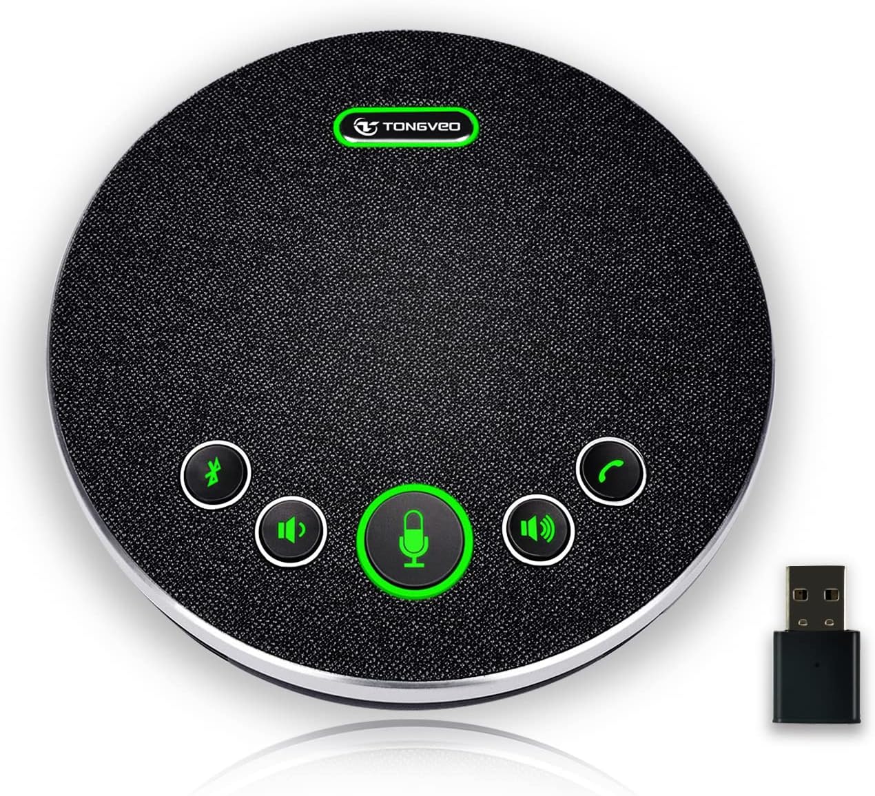 TONGVEO Bluetooth Speakerphone Conference Microphones, Wireless Conference Speaker 360°Voice Pick up with 4 AI Noise Cancellation Mics USB/Dongle/Bluetooth Connection 8 Hour Call Time for 8-12 People