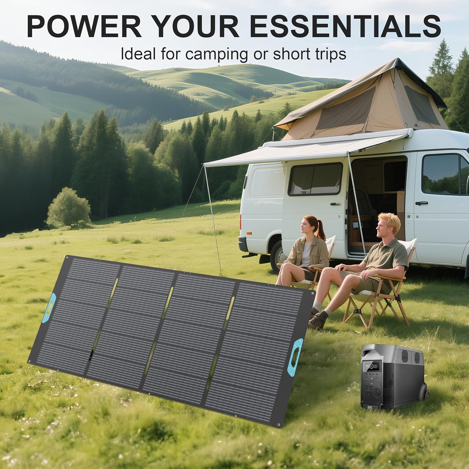 400W Portable Solar Panel for Power Station, 23.5% High Efficiency ETFE Foldable Solar Panels Charger, Fast Installation with Kickstands, IP67 Waterproof for RV, Outdoor Camping, Off Grid Blackouts