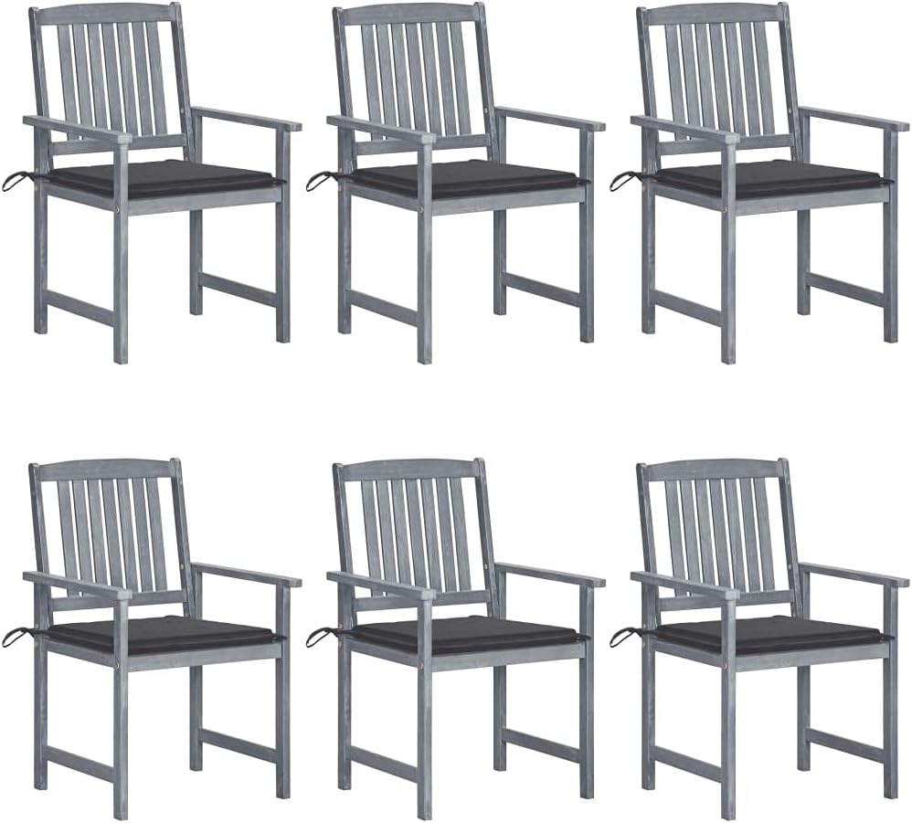 Patio Chairs with Cushions 6 pcs Solid Acacia Wood Gray,Modern Wooden Patio Chair Set with Cushions for IndoorOutdoor Use Outdoor Furniture, Outdoor Chairs