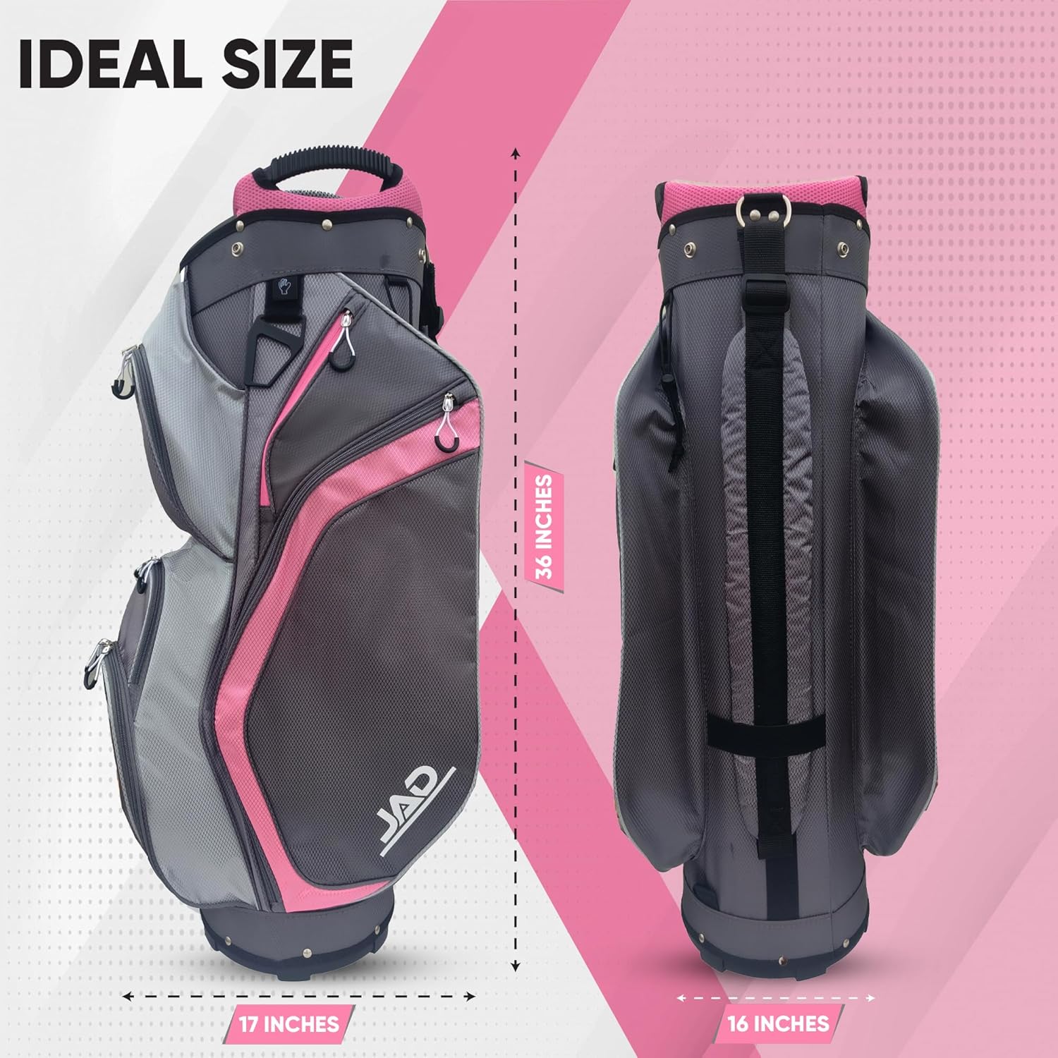 JAD Lightweight Womens Golf Bag, Golf Cart Bag with Dual Handles for Women/Ladies, 14-Way Full-Length Top Dividers, Large Putter Well, Ultra Lightweight, Large Pockets for Accessories