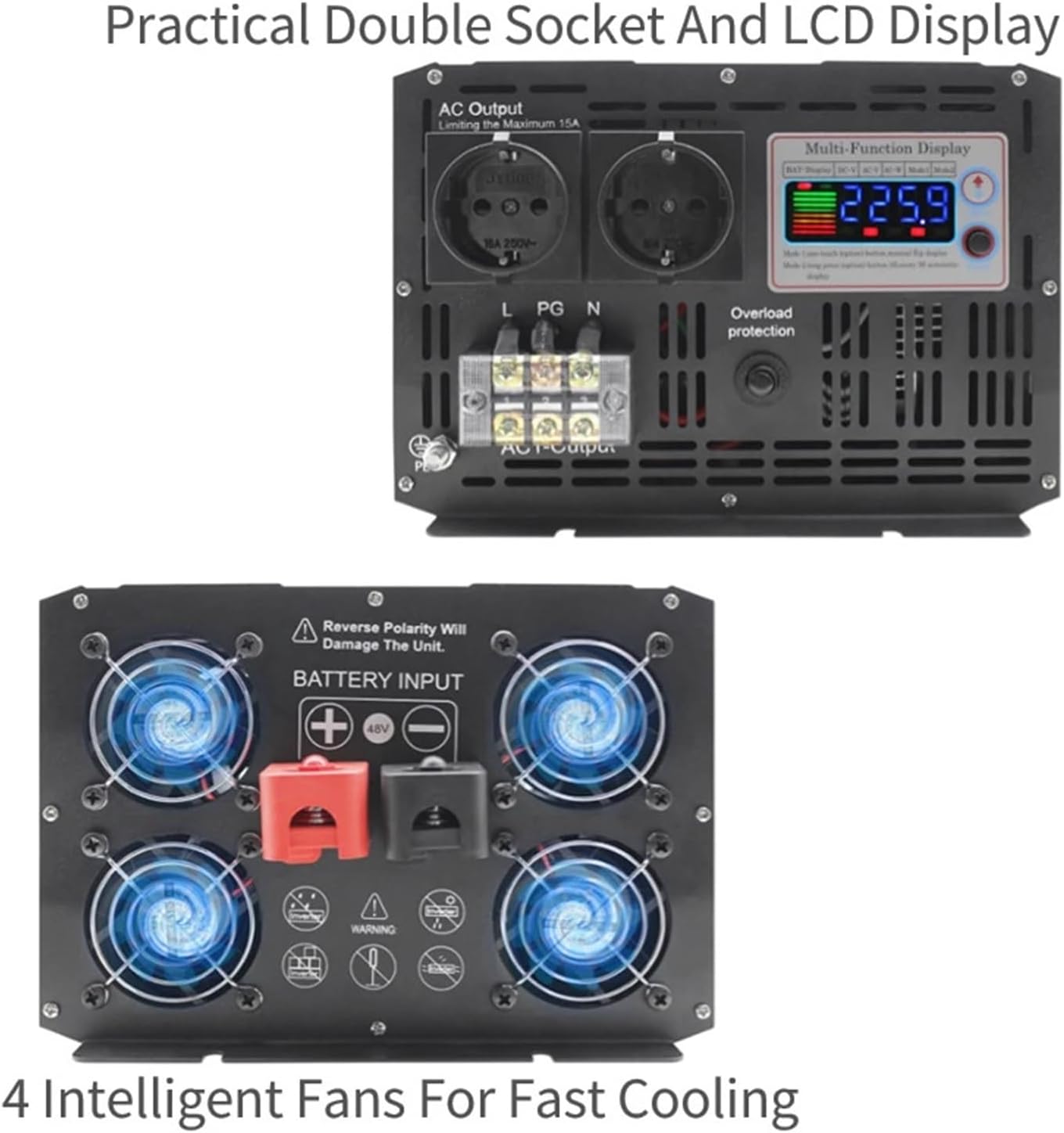 5000W 6000W 8000W 10000W 12000W Pure Sine Wave Inverter 12V 24V 48V DC to AC 220V Power Converter Car Solar Off Grid Transformer(EU-12000W-220V-48V)
