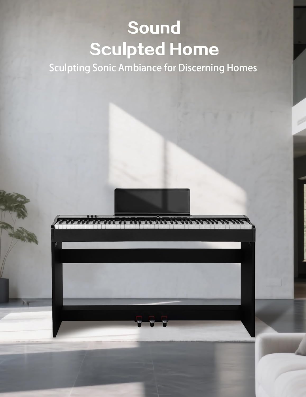 Electronic weighted keyboard digital piano 88 keys,touch sensitive keyboard with Piano Stand, Headphone Jack, 3 Pedal,Full Size Electronic Piano Keyboard for Beginner, Adults, Black