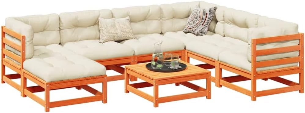 8 Piece Patio Sofa Set Wax Brown Solid Wood Pine,Outdoor 3Piece Modular Pinewood Patio Furniture Set with Comfortable Slatted Design and Sturdy Construction for Backyard, Terrace, and Patio Patio Furn
