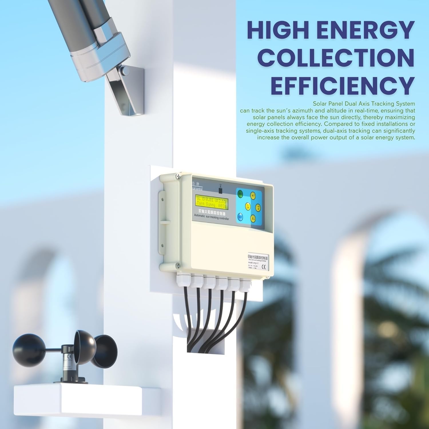 Dual-Axis Solar Tracker Controller Kit – Auto Sun Tracking with LCD, Wind Sensor & Remote – Boost Solar Panel Efficiency for Off-Grid, RV, Farm & DIY Systems