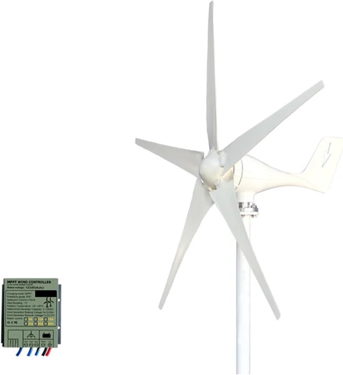 3000W Horizontal Wind Turbine Generator Kit with Controller 12V/24V/48V Low Noise Turbine Hybrid Solar Wind System White for Home, Farm, RVs, Boats(Model1,24V_3000W)
