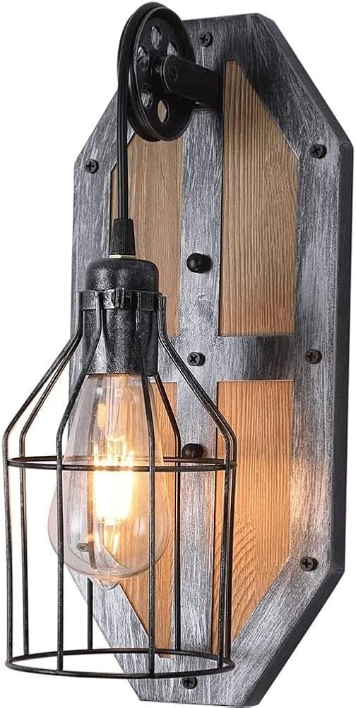 Modern Wall Sconces, Indoor Industrial Wall Sconce Light E27 Vintage Farmhouse Pulley Wall Lamp, Retro Wall Mounted, Bedside Reading Living Room Barn Restaurant Lighting Fixture