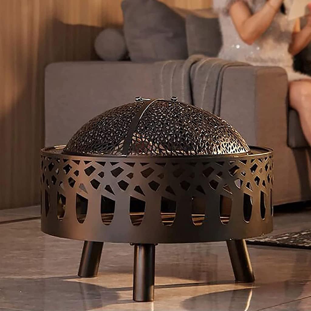 Multifunctional Fire Pit Table, Wood Burning Pit, Firepit Table for Outside Round Firepit Table for Outside Wood Burning with Spark Screen Cover for Heating, Camping and BBQ