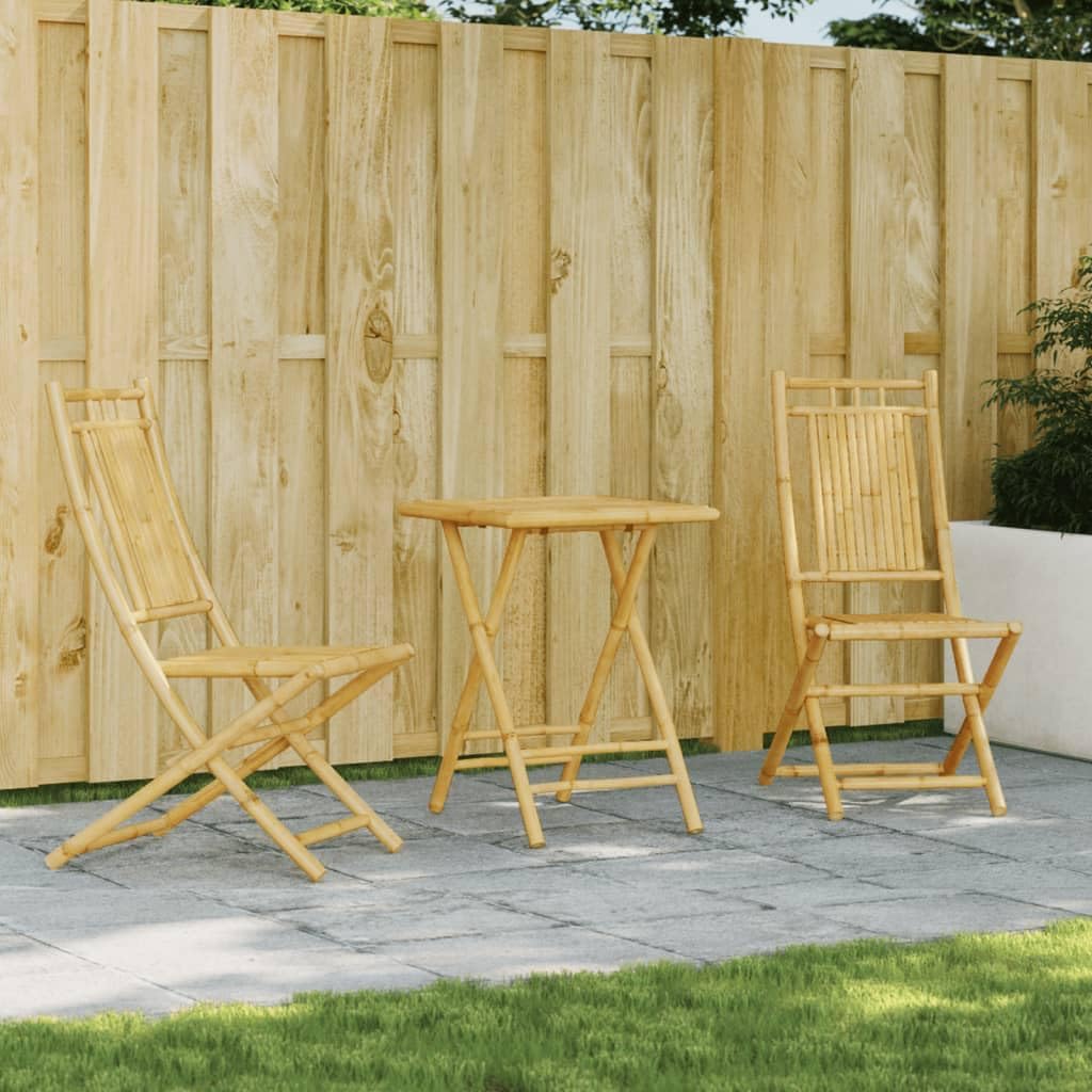 3 Piece Bistro Set Bamboo,Bamboo Bistro Set Folding Outdoor Table and Chairs for Patio or Balcony Furniture Sets for Patio, Lawn & Garden