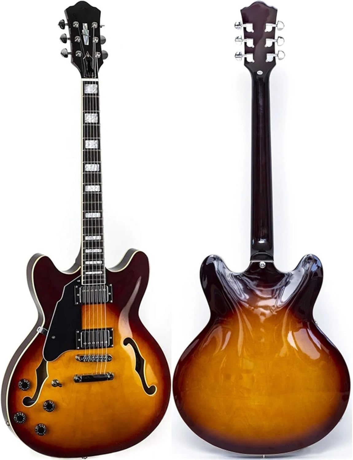 Beginner Electric Guitar Kits Semi Hollow Jazz Hand Made F Hole Cherry Red And Sunset Left Hand Electric Guitar(Orange)