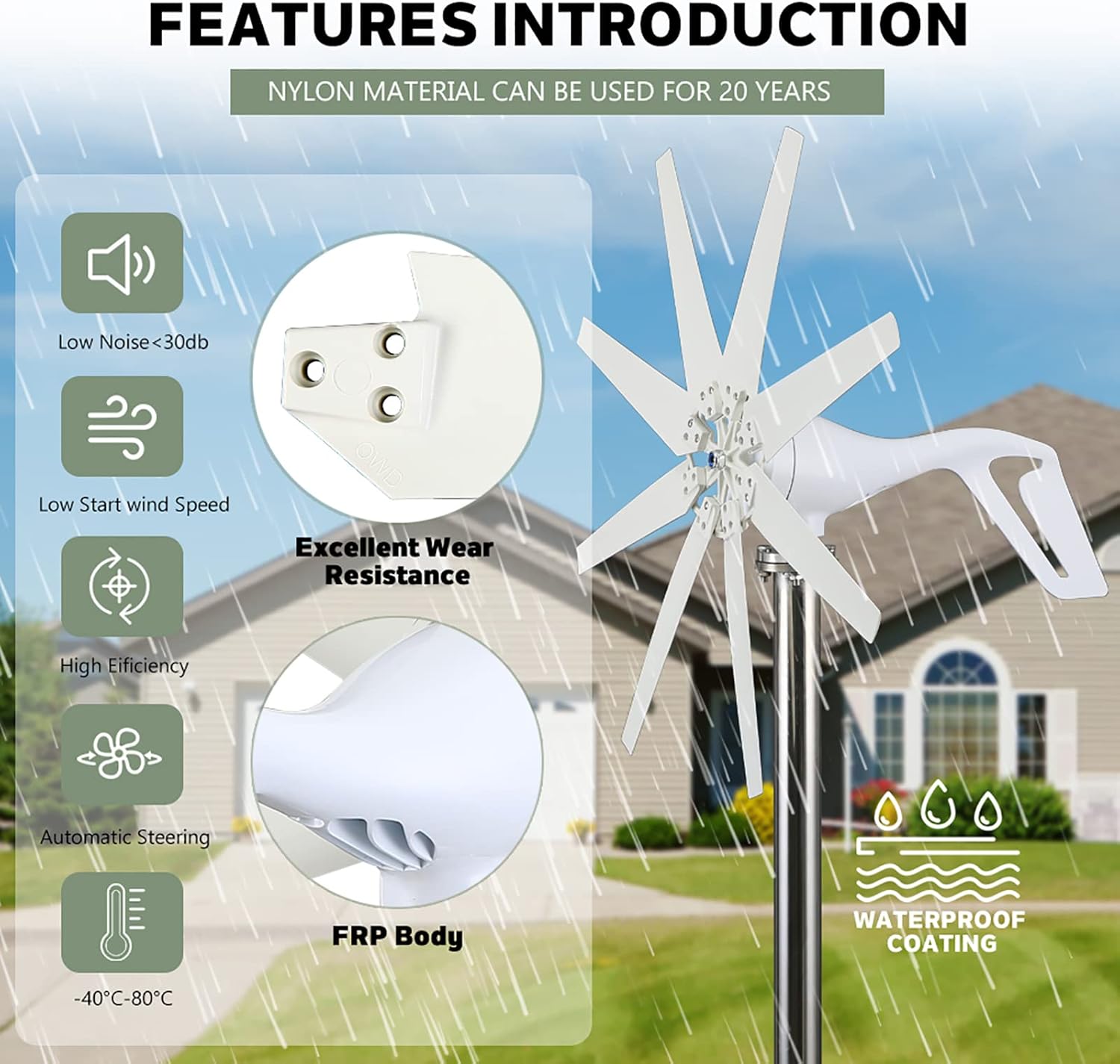 10000W Vertical Wind Turbine Generator Kit, 8 Blade Portable,Street Lighting and More Solar and Wind Hybrid System (12V-220V)