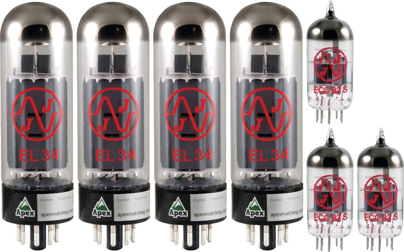 JJ Electronic 100W Tube Set, 3x 12AX7-S, 1x EL34-JJ-MQ (Apex Matched, 4x EL34-JJ), Guitar Amplifier Tubes